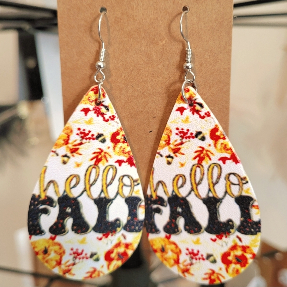 Fall Hello Fall Dangle Earings Thanksgiving Jewelry Fall Accessories